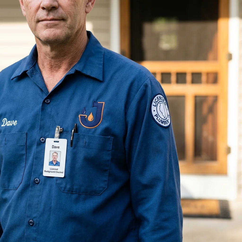 Licensed plumber showing ID badge in Bayport, MN