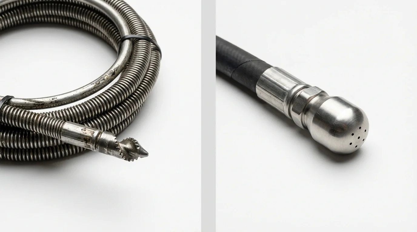 Drain snake cable and hydro jetting nozzle used for drain cleaning in Bayport, MN