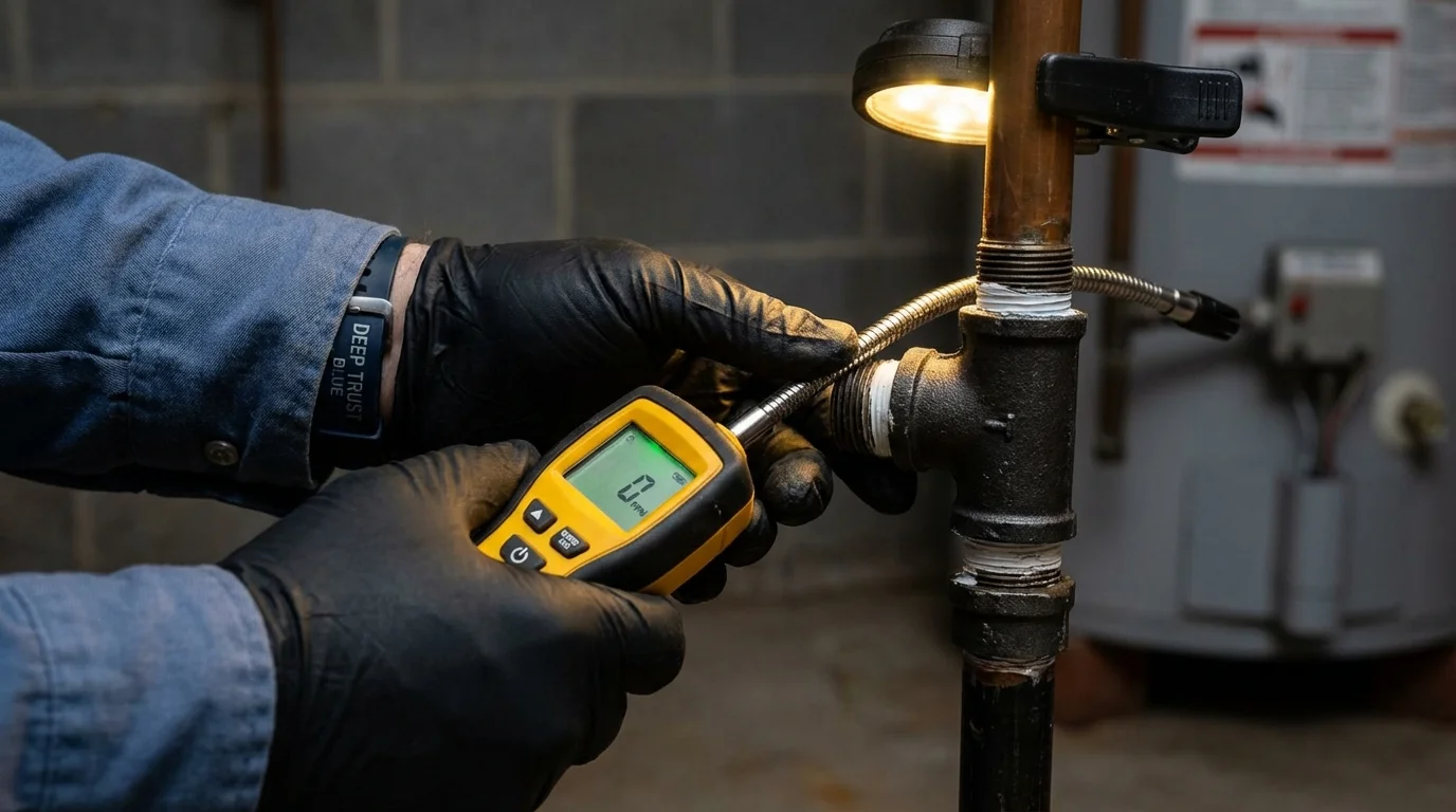 Gas leak detection with electronic sniffer by Johns Plumbing LLC in Bayport