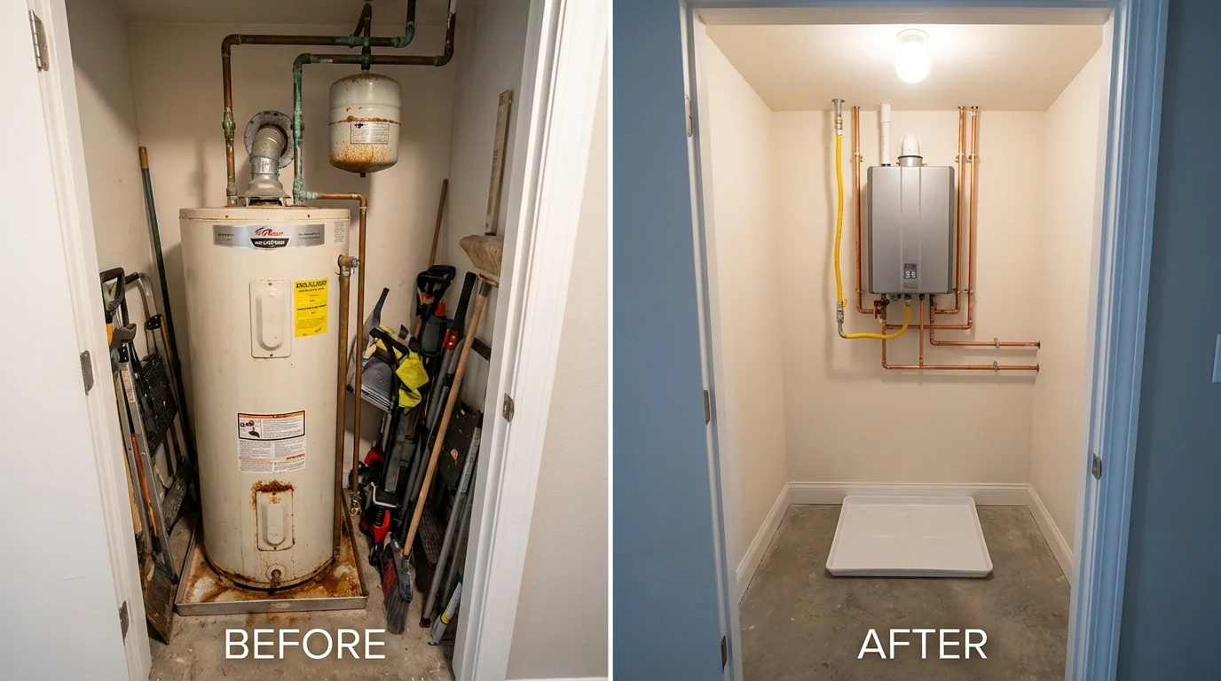 Tank water heater versus wall-mounted tankless unit comparison for Bayport, MN homeowners