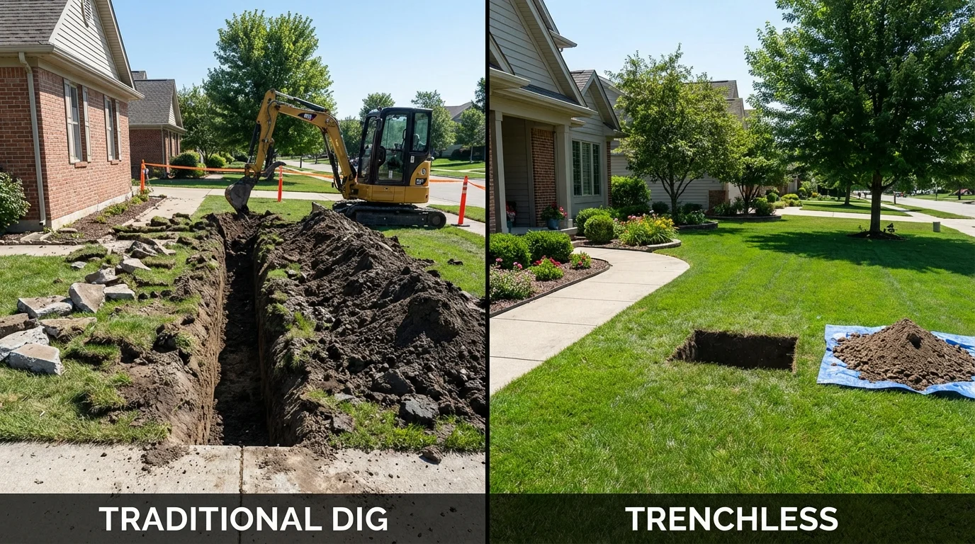 Trenchless sewer repair with minimal yard damage versus traditional excavation in Bayport, MN